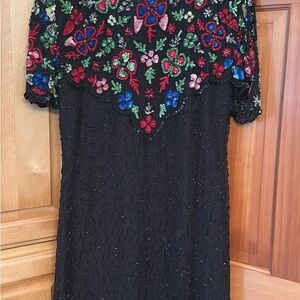 Floral Embellished Black Dress